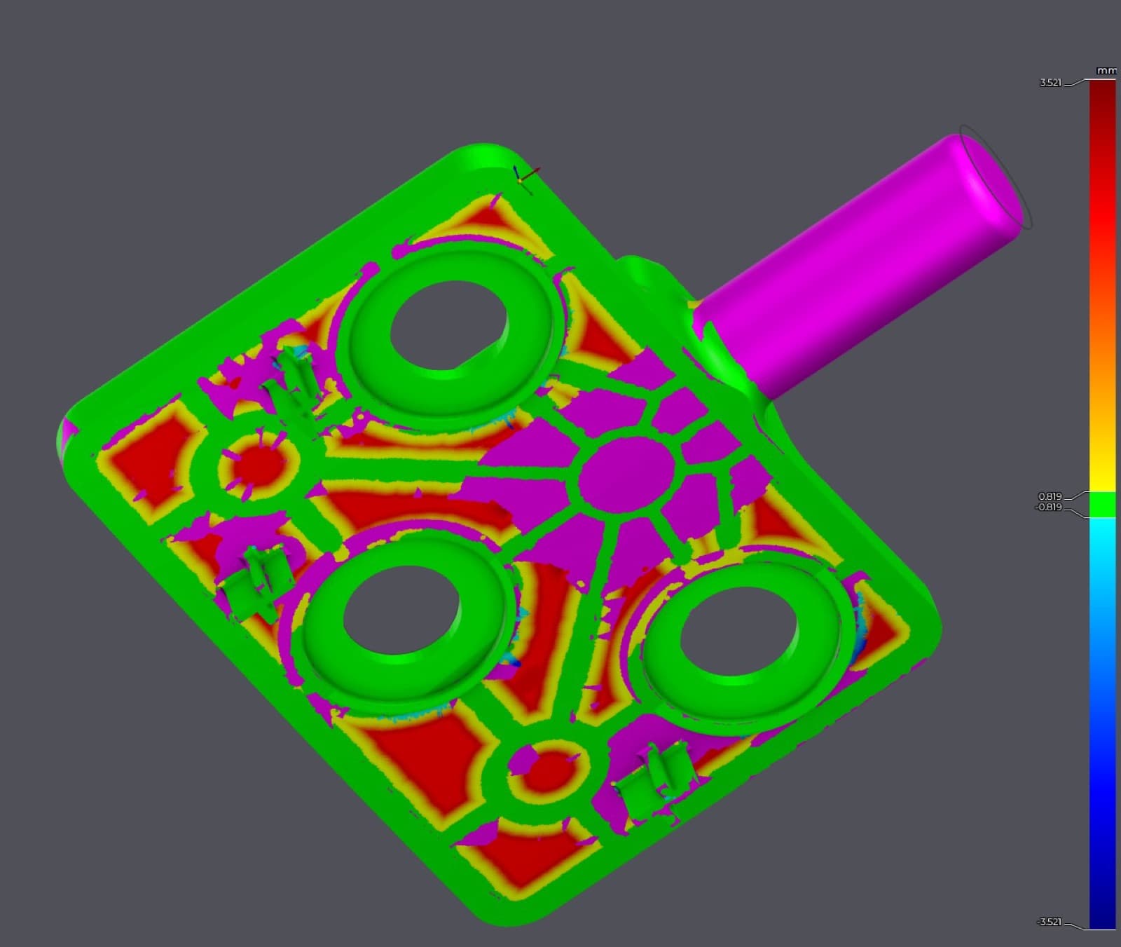 Deviation map of the bracket's ribbed back side