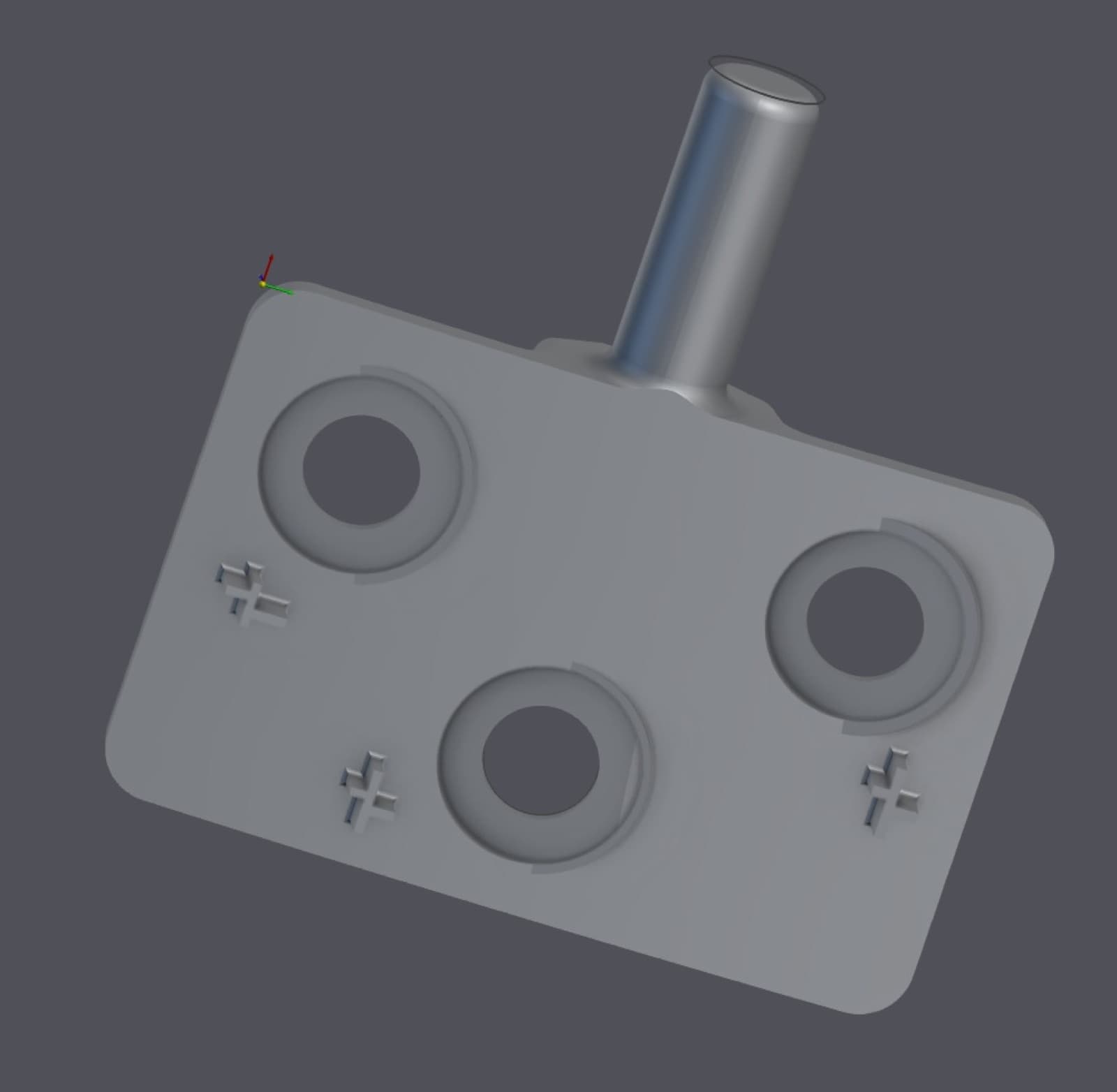 CAD model of the bracket's mounting face with screw bosses and clips