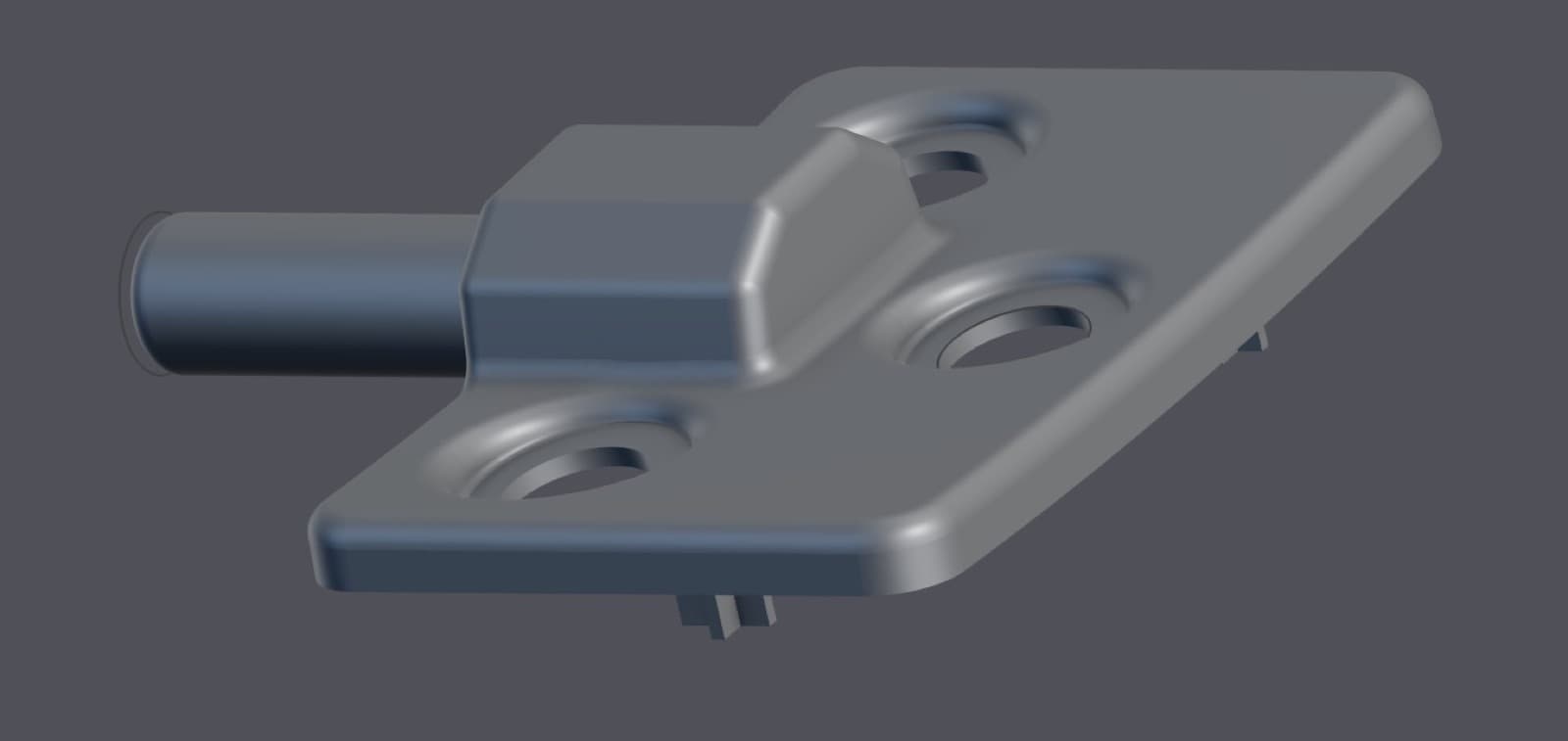 CAD model of the bracket with the rebuilt pivot pin restored to original dimensions