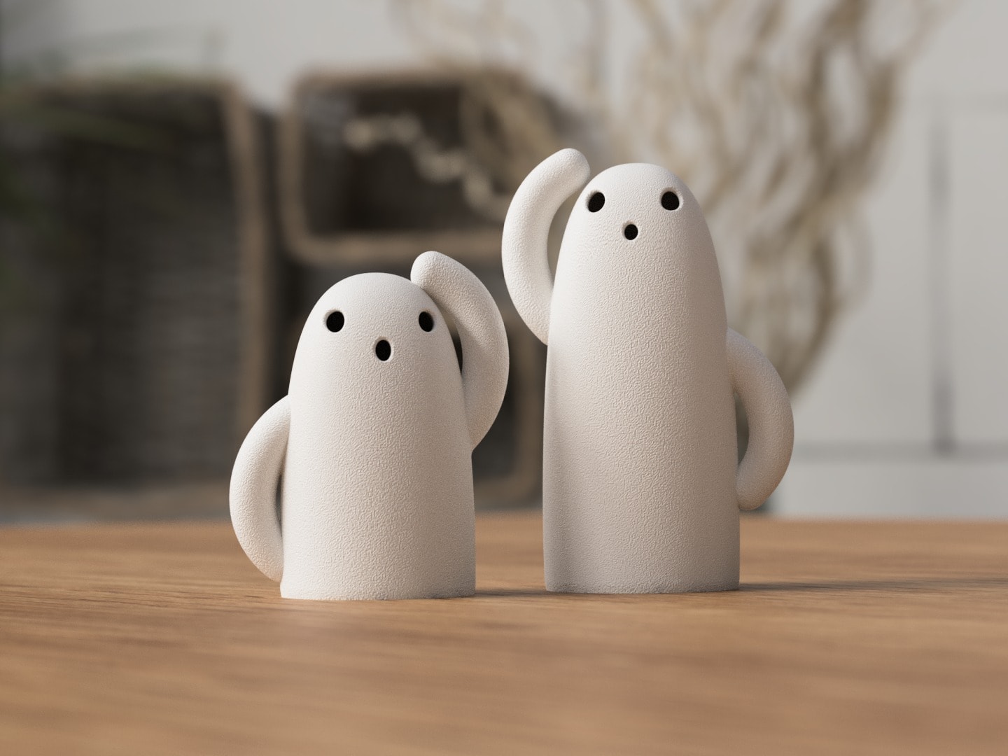 Haniwa ghosts for Halloween, pair of figures